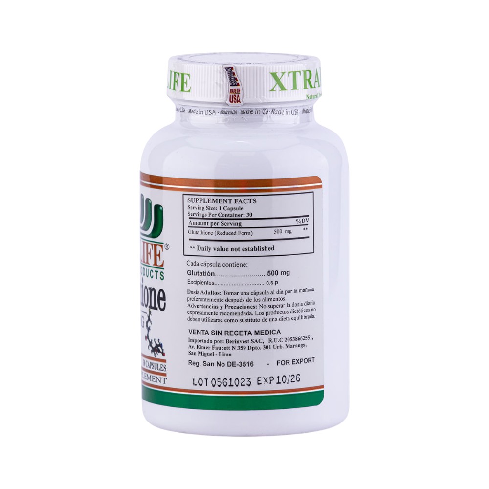 GLUTATHIONE 500MG x 3O CAPS - XTRALIFE - Imagen 3