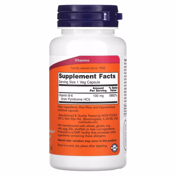 B-6 100 MG  x 100 CAPS - NOW - Imagen 2