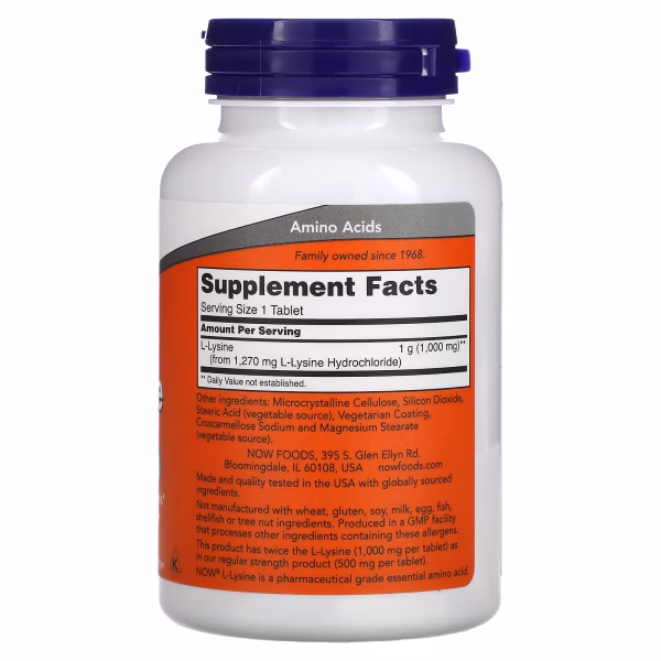 L-LYSINE (Double Strength) 1000 MG x 100 TABLETS - NOW - Imagen 2