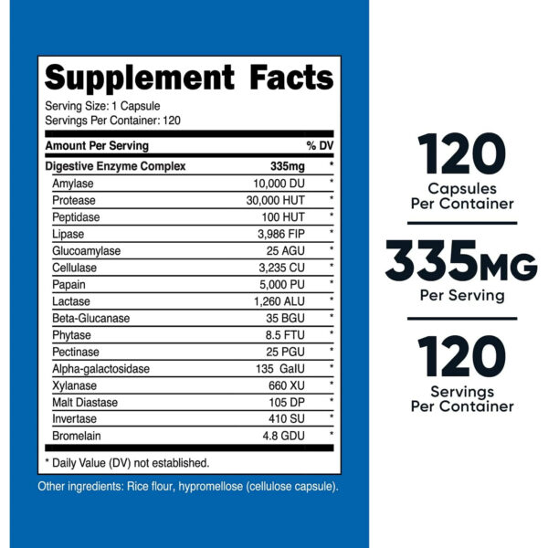 Enzimas Digestivas 335 Mg X 120 CAPS - NUTRICOST - Imagen 2