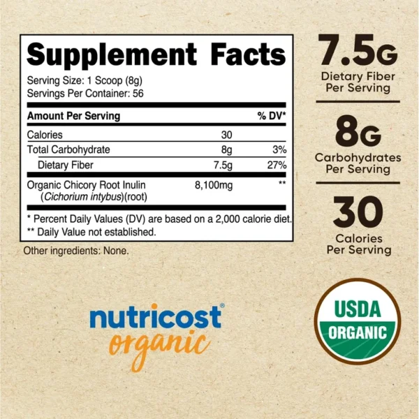 ORGANIC INULINE POWDER FROM CHICORY ROOT 7.5G/1LB - NUTRICOST - Imagen 4