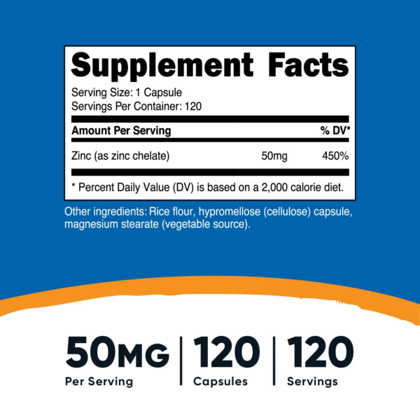Quelato de Zinc 50 Mg X 120 CAPS - NUTRICOST - Imagen 2