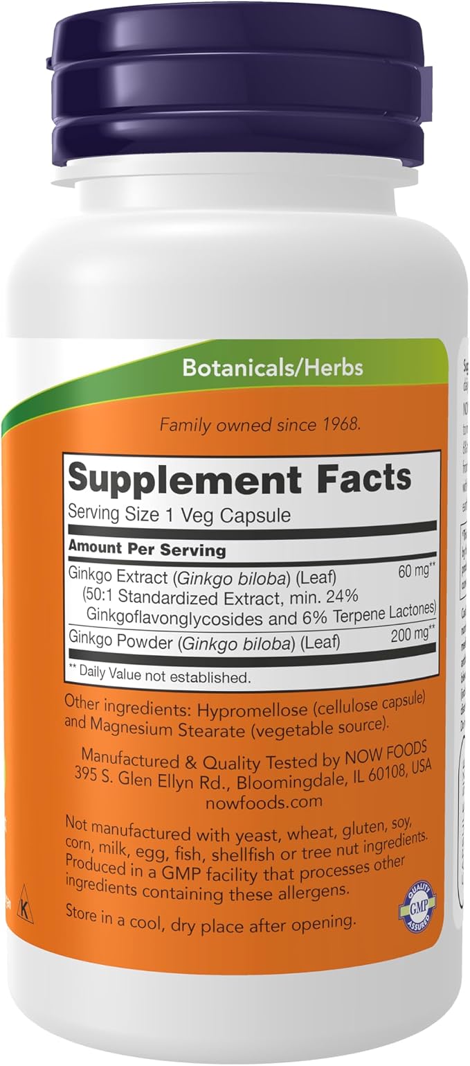 GINKGO BILOBA 60 MG x 60 CAPS - NOW - Imagen 2