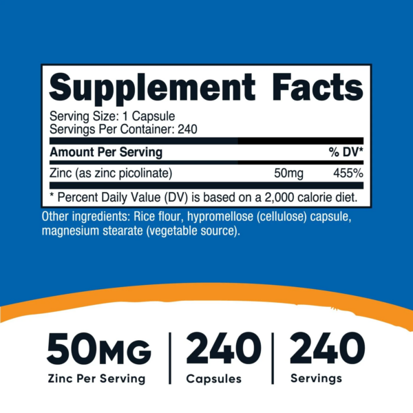PICOLINATODE ZINC 50 Mg X 240 CAPS - NUTRICOST - Imagen 2