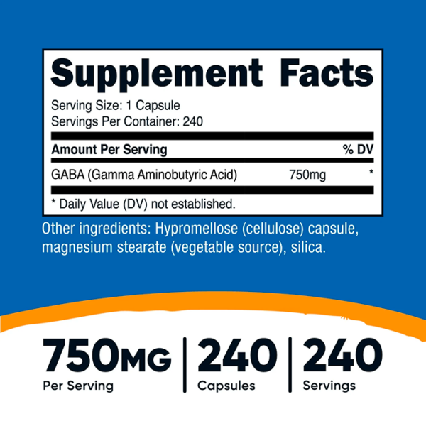GABA (Ácido Gamma Aminobutírico) 750 Mg X 240 CAPS - NUTRICOST - Imagen 2