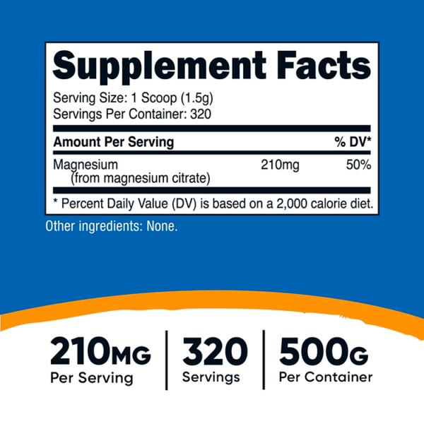 MAGNESIUM CITRATE 210 MG X 500 G (500 Gr POLVO) - NUTRICOST - Imagen 2