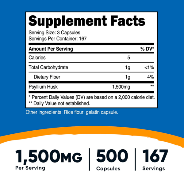 PSYLLIUM HUSK 1500 Mg X 500 CAPS - NUTRICOST - Imagen 2