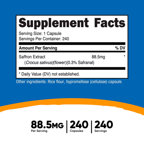 EXTRACTO DE AZAFRAN 88,5 Mg X 240 CAPS - NUTRICOST - Imagen 2