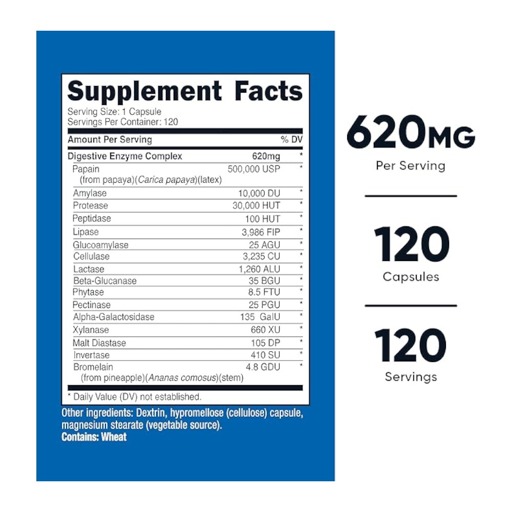 ENZIMAS DIGESTIVAS 620 MG x 120 CAPS - NUTRICOST - Imagen 3