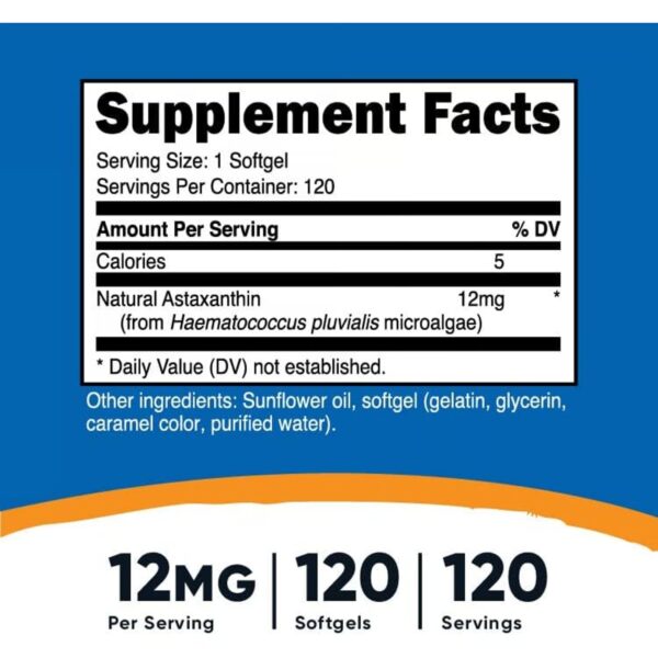 ASTAXANTHIN 12 MG x 120 CAPS - NUTRICOST - Imagen 2