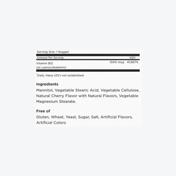 VITAMIN B12 SUBLINGUAL 1000 MCG X 100 NUGGETS - SOLGAR - Imagen 2