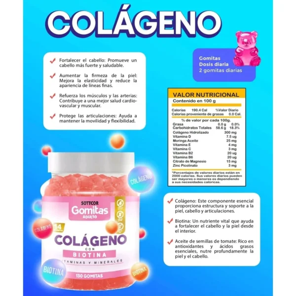COLAGENO CON BIOTINA 130 GOMITAS - SOTTCOR - Imagen 2
