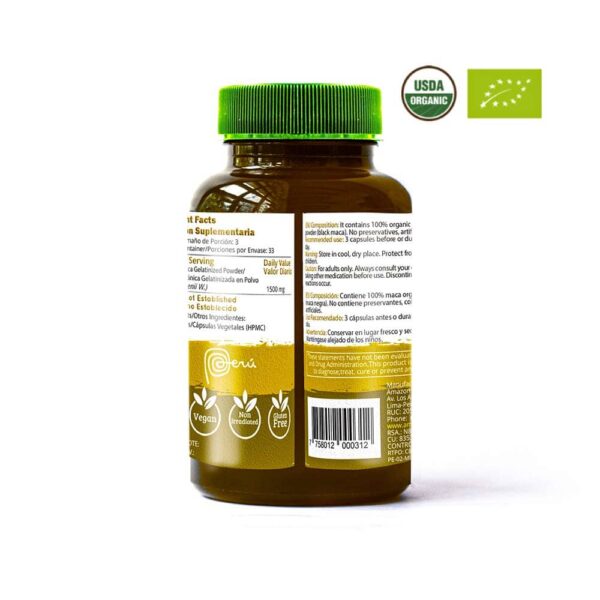 MACA BLACK - NEGRA 100 CAPS X 500 MG (ORGANICO) - AMAZON ANDES - Imagen 2