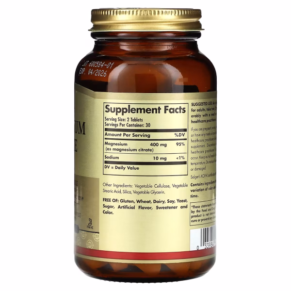 MAGNESIUM CITRATE 60 CAPS - SOLGAR - Imagen 2