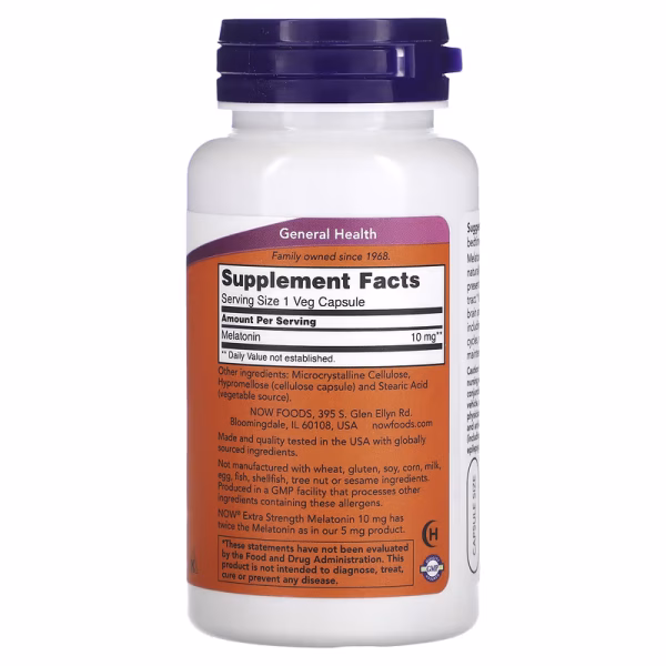 MELATONIN EXTRA STRENGTH 10 MG X 100 CAPS - NOW - Imagen 2