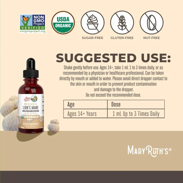 ORGANIC LION'S MANE MUSHROOM (30 ML) - MARY RUTH'S - Imagen 3