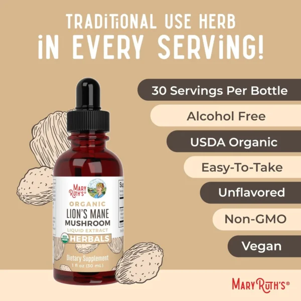 ORGANIC LION'S MANE MUSHROOM (30 ML) - MARY RUTH'S - Imagen 2