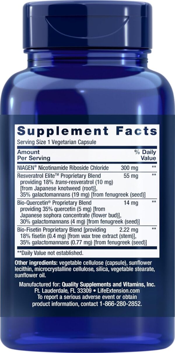 NAD+ CELL REGENERATOR AND RESVERATROL ELITE X 30 CAPS - LIFE EXTENSION - Imagen 2