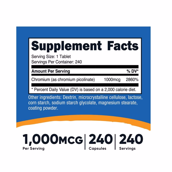 CHROMIUM PICOLINATE 1000 MCG X 240 CAPS - NUTRICOST - Imagen 2