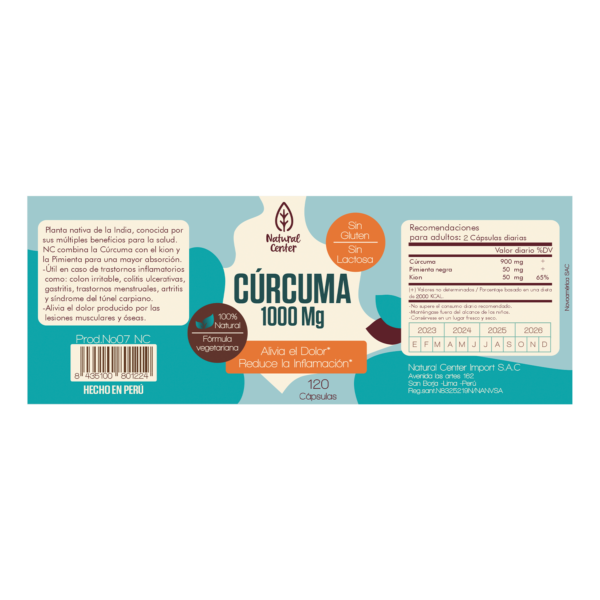 CURCUMA 1000 MG X 120 CAPS - NATURAL CENTER - Imagen 2