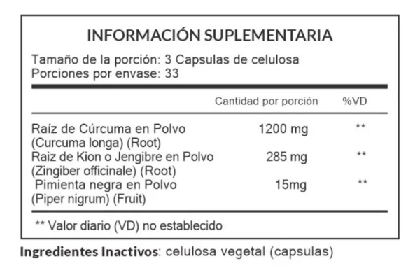 CURCUMA & KION CON PIMIENTA NEGRA 500 MG X 100 CAPS - BIOAURORA - Imagen 2