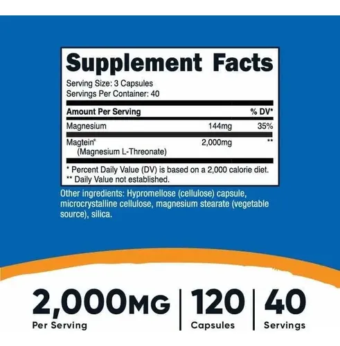 MAGTEIN MAGNESIUM L-THREONATE 2,000 MG x 120 CAPS - NUTRICOST - Imagen 2