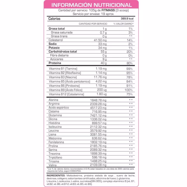 FIT MASS 2KG (EN POLVO) - FITFEM - Imagen 2