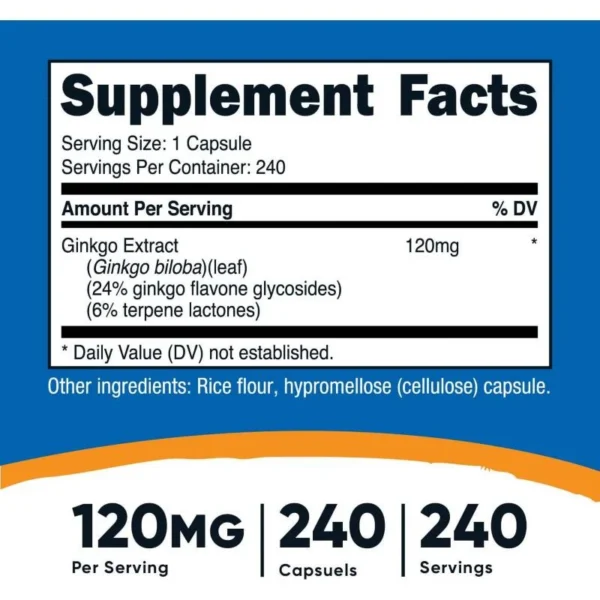 GINKGO BILOBA 120 MG X 240 CAPS - NUTRICOST - Imagen 2