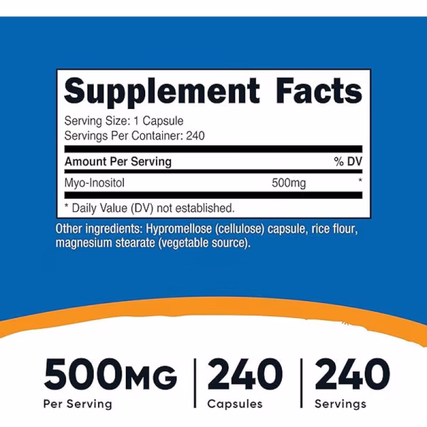 INOSITOL AS MYO-INOSITOL 500 MG X 240 CAPS - NUTRICOST - Imagen 3