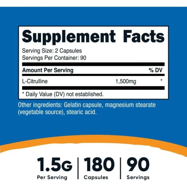 L-CITRULLINE 1,500 MG X 180 CAPS - NUTRICOST - Imagen 2