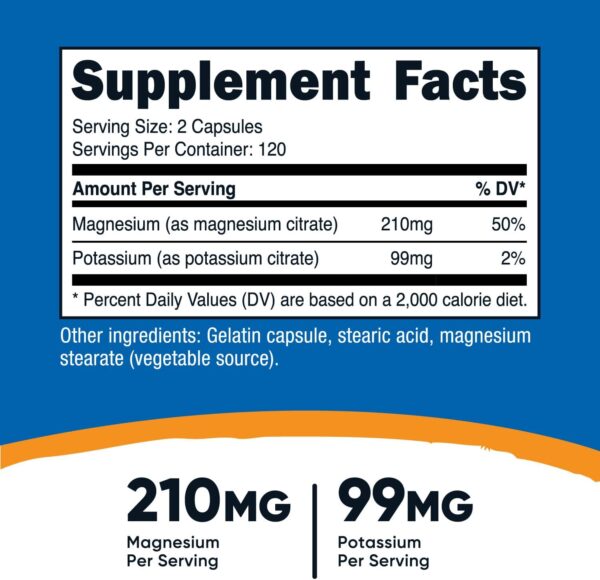 POTASSIUM CITRATE(99MG), MAGNESIUM(210 MG) X 240 CAPS - NUTRICOST - Imagen 2
