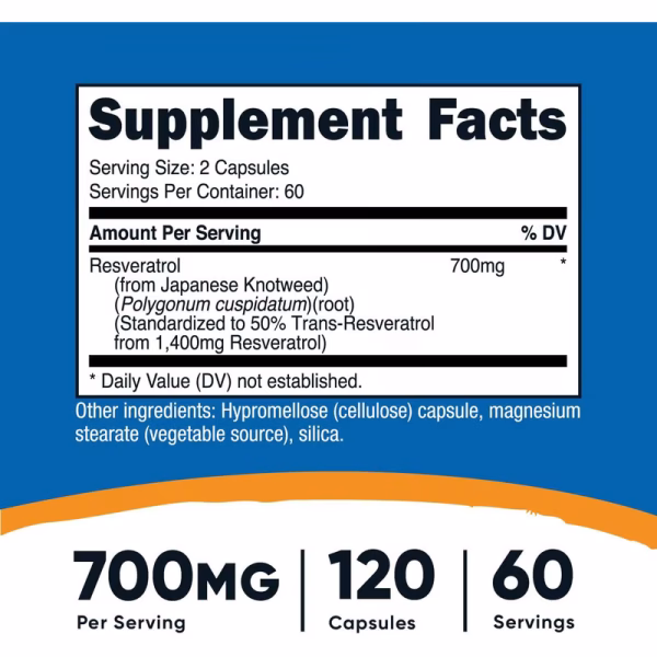RESVERATROL 700 MG X 120 CAPS - NUTRICOST - Imagen 2