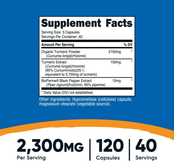 TURMERIC UTILIZES 95% CURCUMINOIDS 2300 MG X 120 CAPS - NUTRICOST - Imagen 3