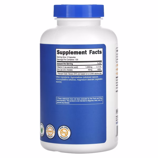 VITAMIN C WITH ZINC 1000 MG X 124 CAPS - NUTRICOST - Imagen 3