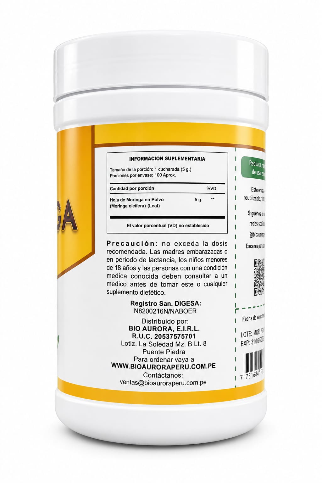 HARINA DE MORINGA 500gr POTE - BIO AURORA - Imagen 2