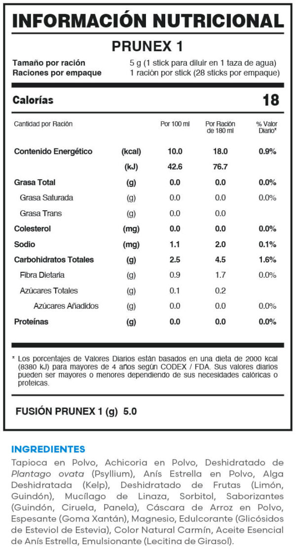 PRUNEX 1 CONTIENE 28 STICKS (140 GR) - FUXION - Imagen 2