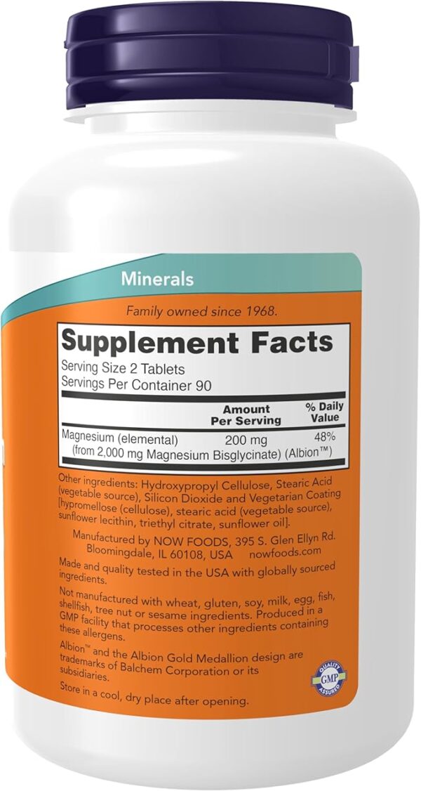 MAGNESIUM GLYCINATE X 180 TABLETS - NOW - Imagen 2