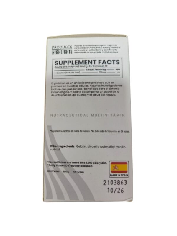 GOLDEN GLUTATIONE 500 MG X 80 CAPS - ORAGEL - Imagen 2