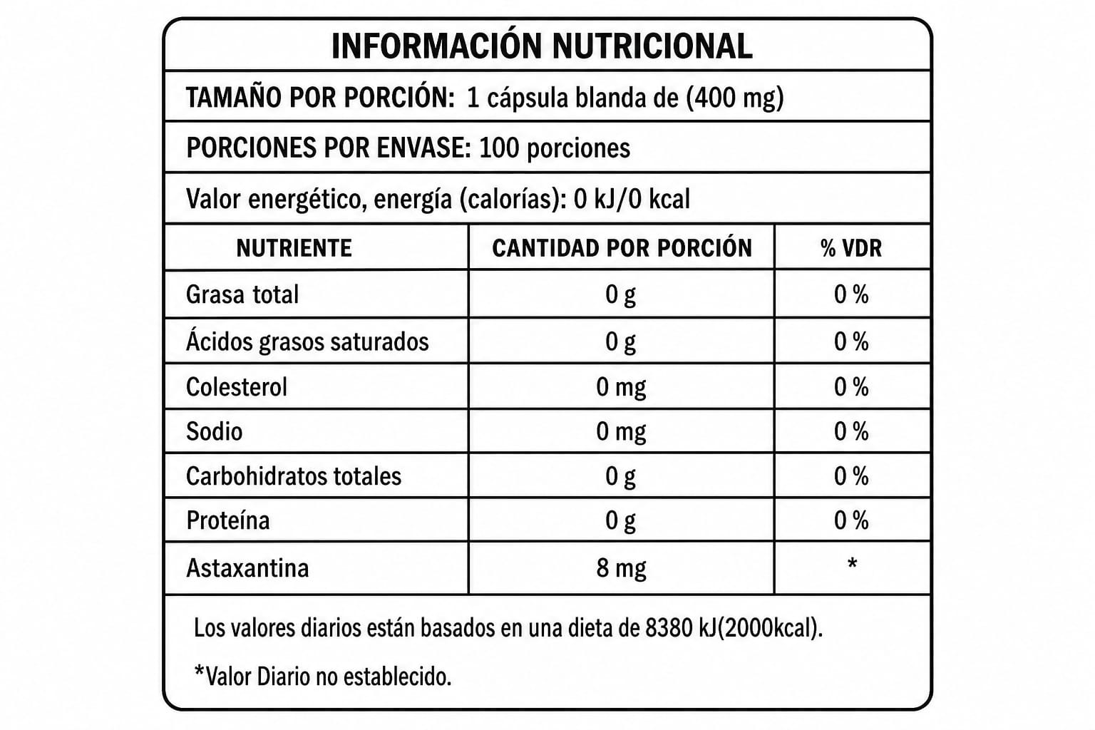 ASTAXANTINA 400 MG x 100 CAPS - LIVING NATURAL - Imagen 2