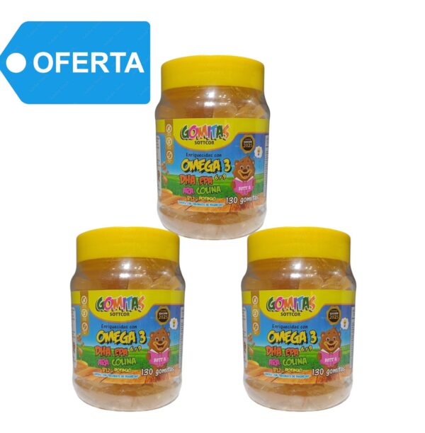 OMEGA 3, 6 y 9 DHA, EPA, ARA, COLINA, B12 Y POTASIO x 130 GOMS SOTTCOR - TRIPACK
