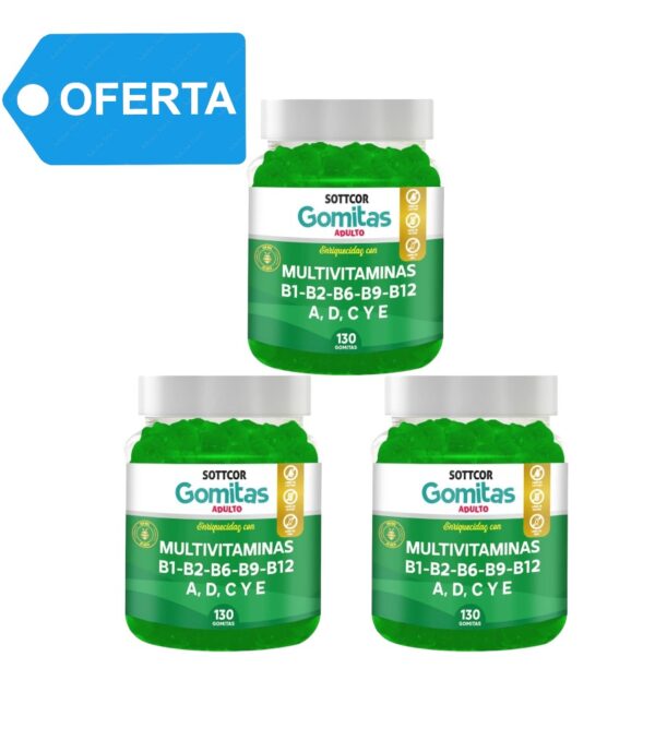 MULTIVITAMINAS B1,B2, B6, B9, B12, A, C, D Y E x 130 GOMS SOTTCOR - TRIPACK