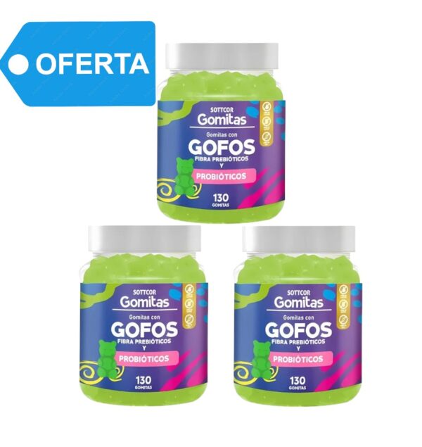 GOMITAS CON GOFOS FRIBRA PROBIOTI Y PROBIOTICOS x130 GUMS SOTTCOR - TRIPACK