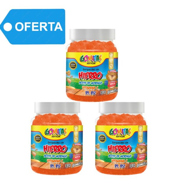 HIERRO, ACEITE DE MORINGA, VITAMIN C, B9 Y B12 x 130 GOMS SOTTCOR - TRIPACK