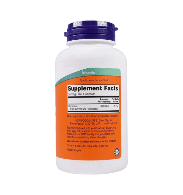 CHROMIUM PICOLINATE 200 MCG x 100 CAPS - NOW - Imagen 2
