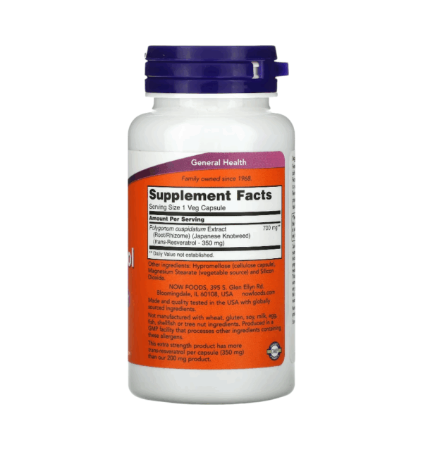 RESVERATROL (Extra strengh) 350 MG x 60 CAPS - NOW - Imagen 2
