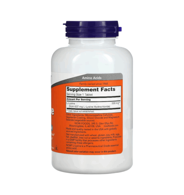 L-LYSINE 500 MG x 250 CAPS - NOW - Imagen 2