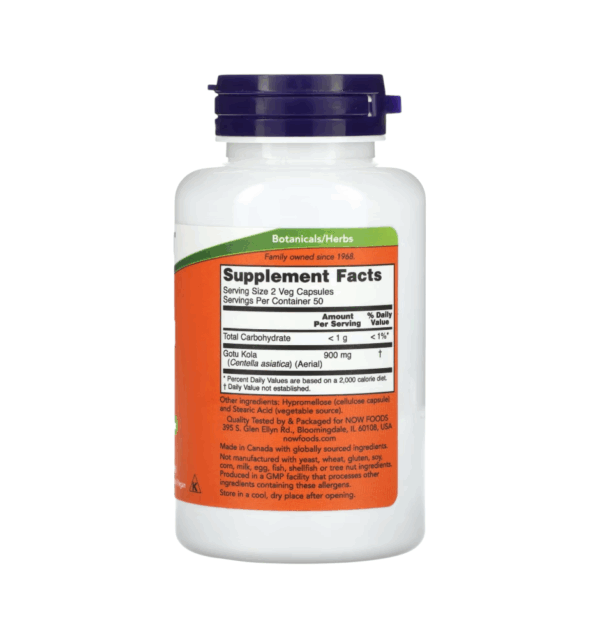GOTU KOLA 450 MG x 100 CAPS - NOW - Imagen 2
