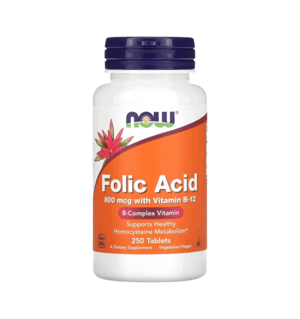 FOLIC ACID (con Vitamina B12) 800 MCG x 250 TABLETS - NOW