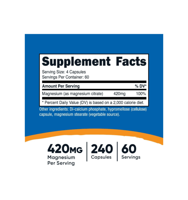 MAGNESIUM CITRATE 420 MG x 240 CAPS - NUTRICOST - Imagen 2