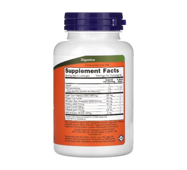 PAPAYA ENZYMES (Masticable) x 180 CAPS - NOW - Imagen 2